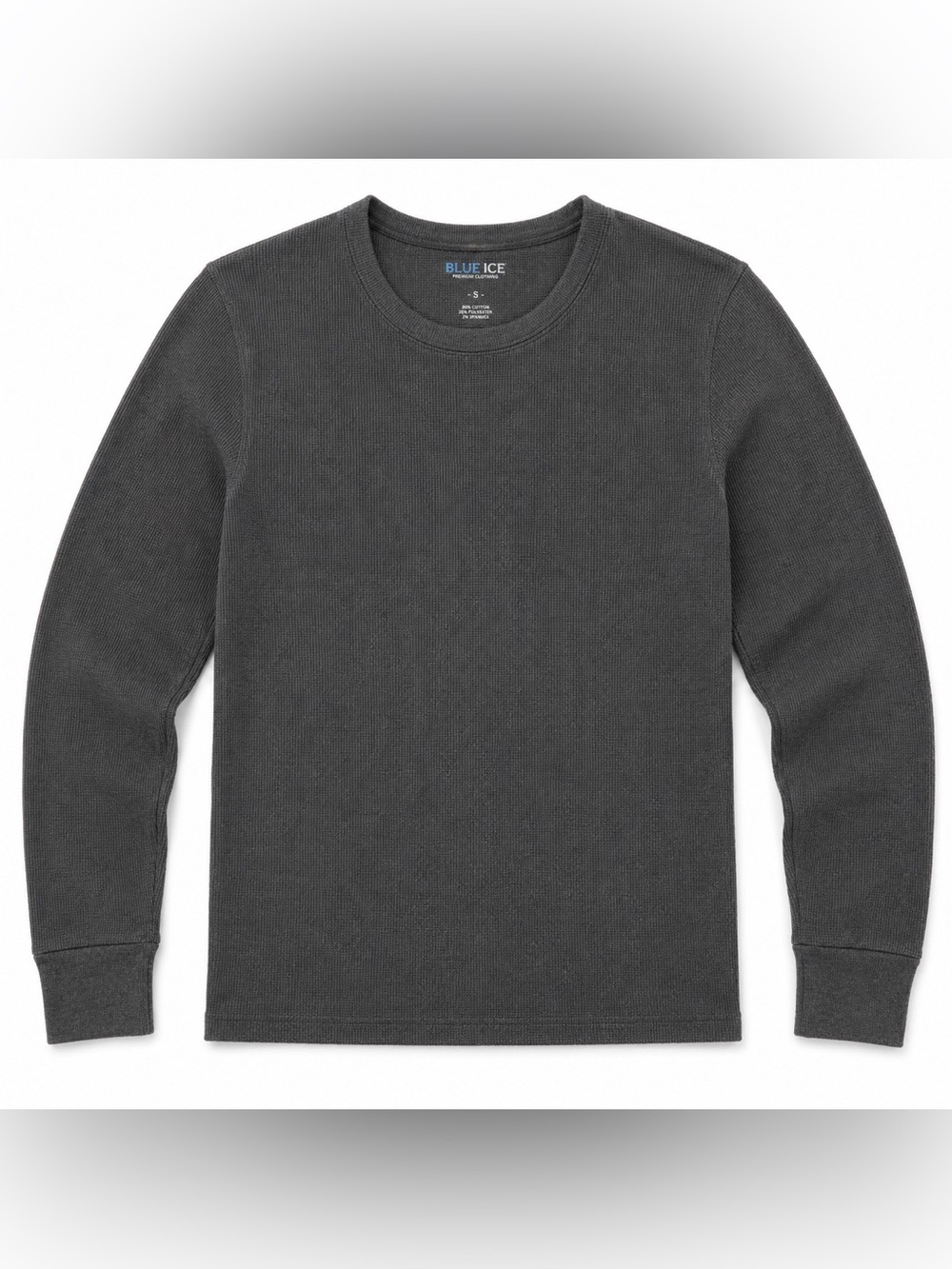 Blue Ice Mens Charcoal Gray Long Sleeve Thermal Waffle Knit Crew Neck Shirt S